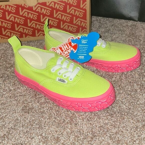 New VANS Brain Wall Green Authentic Elastic Lace Kids Shoes Size 13.5 - Picture 1 of 13